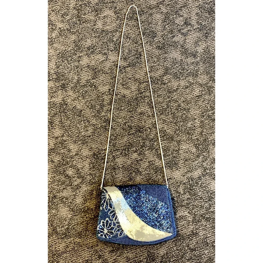 1950s Delill Silver Glass Beaded Frame Bag Vintage Designer Evening Purse Clutch
